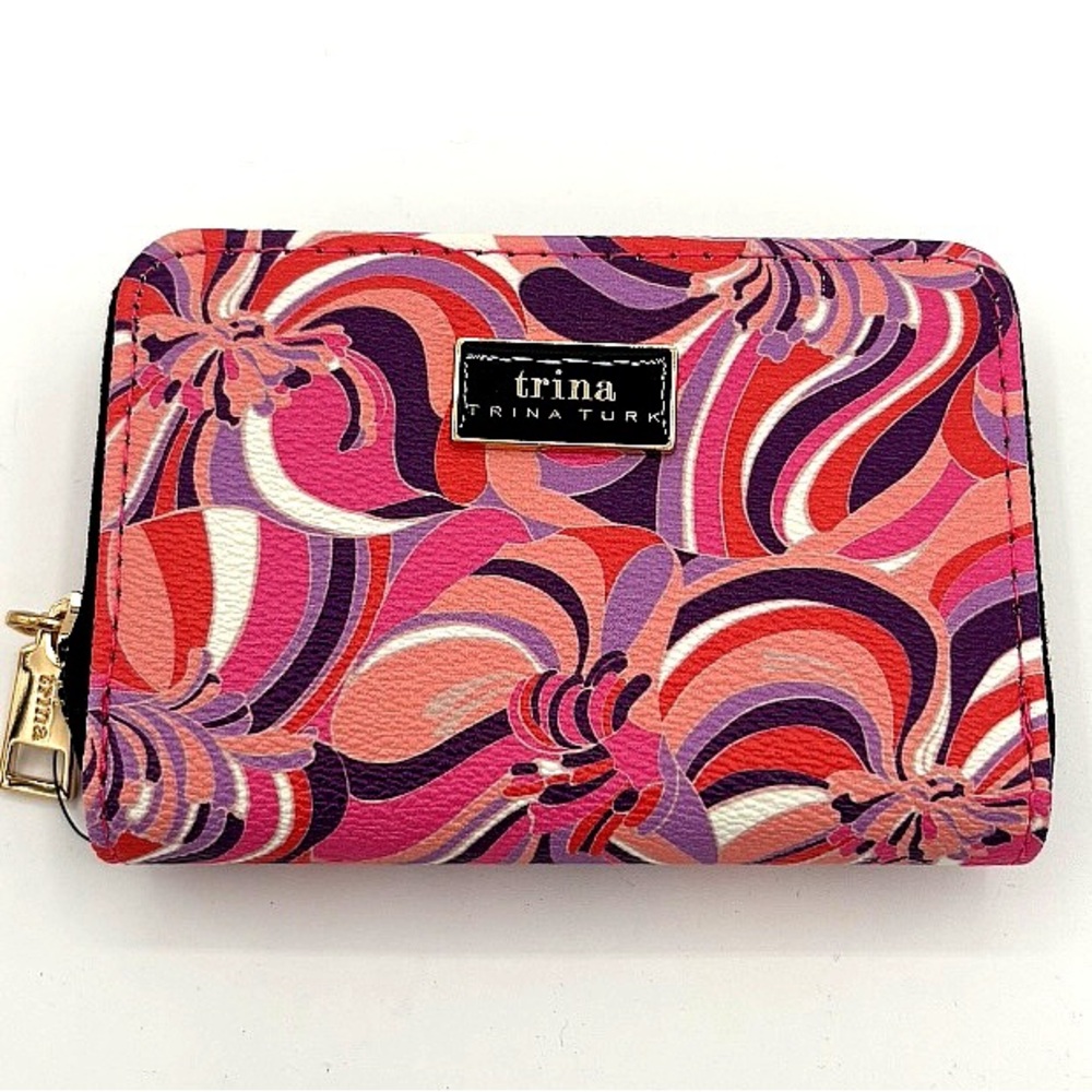 TRINA TURK Floral Zip Around Wallet Vegan Leather NWT Pink Purple Tropical 🌺💳